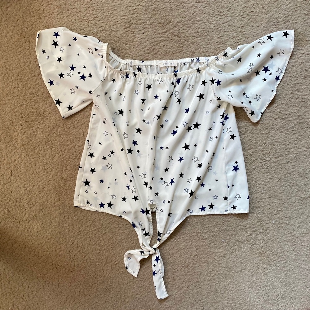Cream short sleeve tied top